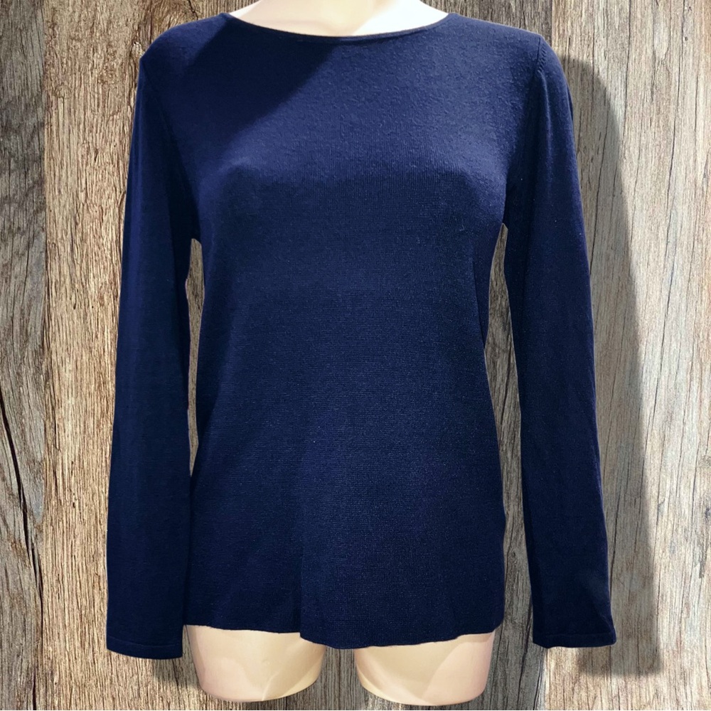 Max Mara Weekend Women’s Navy Blue Sweater Boatneck Back Zipper Crochet Medium